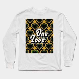 One Love Retro Hearts - black, green, gold, on gold Long Sleeve T-Shirt